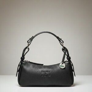 Dooney and Bourke Black Pebble Grain Leather Small Shoulder Bag silver hardware